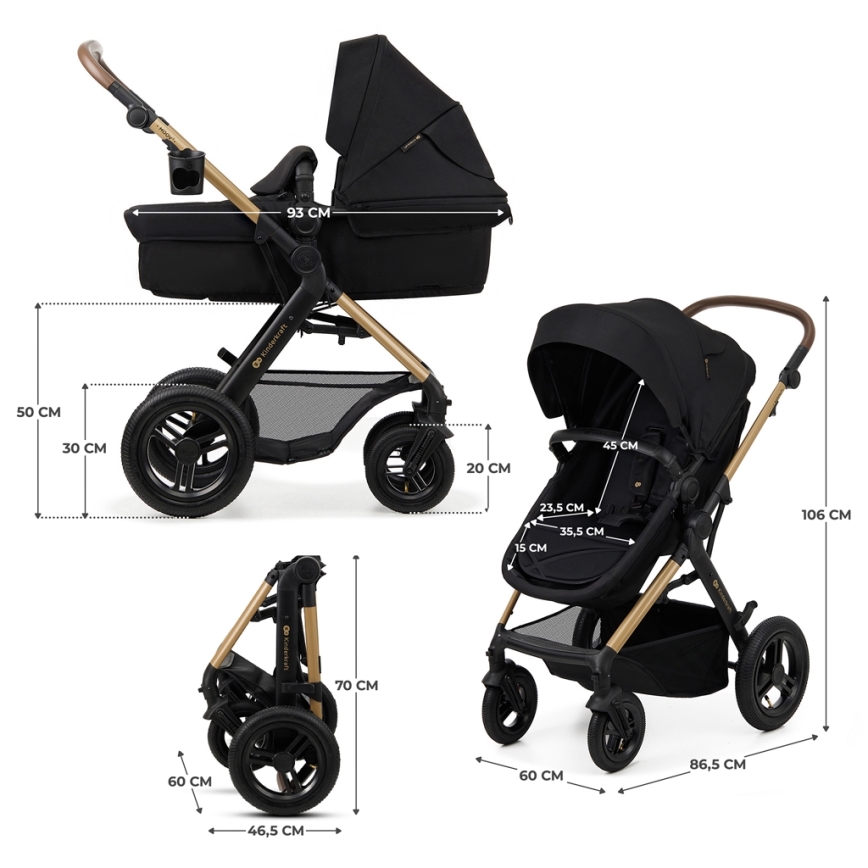 KINDERKRAFT - Kombinovaný kočík 3v1 MOOV 2 AIR Pure black + autosedačka MINK PRO