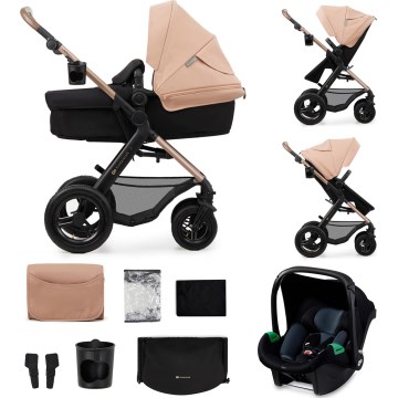 KINDERKRAFT - Kombinovaný kočík 3v1 MOOV 2 AIR Sand beige + autosedačka MINK PRO