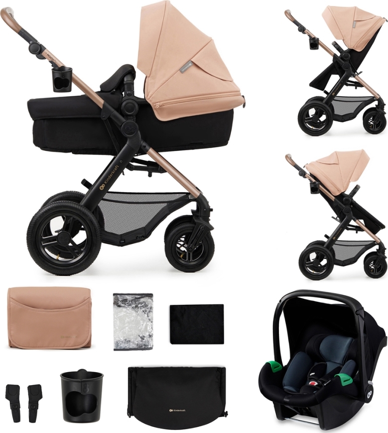 KINDERKRAFT - Kombinovaný kočík 3v1 MOOV 2 AIR Sand beige + autosedačka MINK PRO