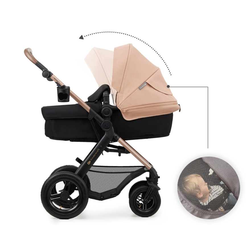 KINDERKRAFT - Kombinovaný kočík 3v1 MOOV 2 AIR Sand beige + autosedačka MINK PRO