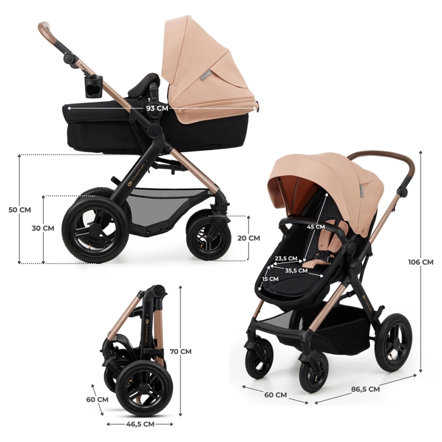 KINDERKRAFT - Kombinovaný kočík 3v1 MOOV 2 AIR Sand beige + autosedačka MINK PRO