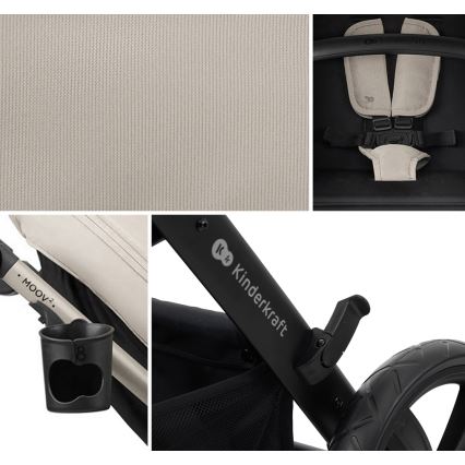 KINDERKRAFT - Kombinovaný kočík 3v1 MOOV 2 Moonlight grey + autosedačka MINK PRO