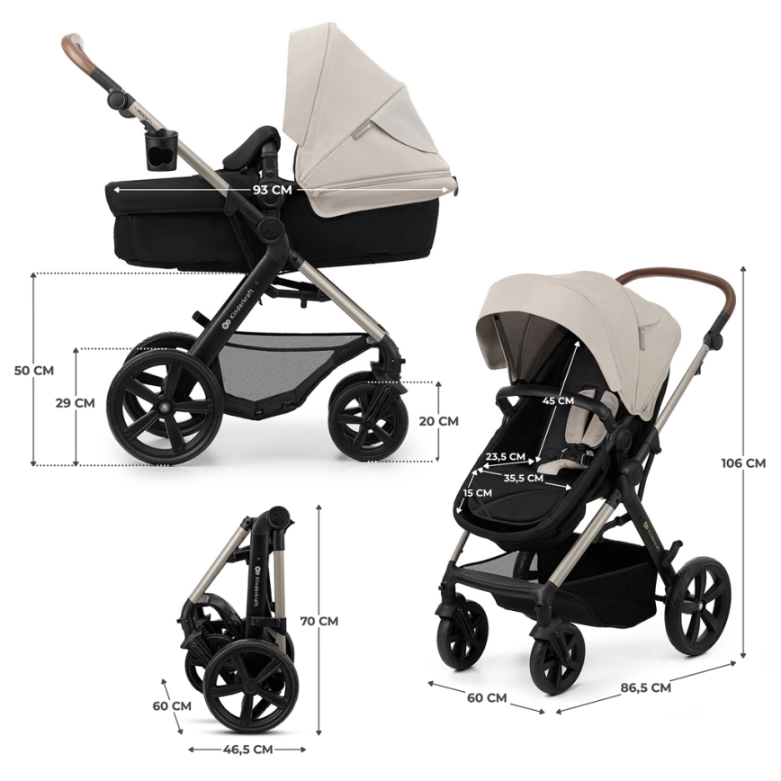 KINDERKRAFT - Kombinovaný kočík 3v1 MOOV 2 Moonlight grey + autosedačka MINK PRO