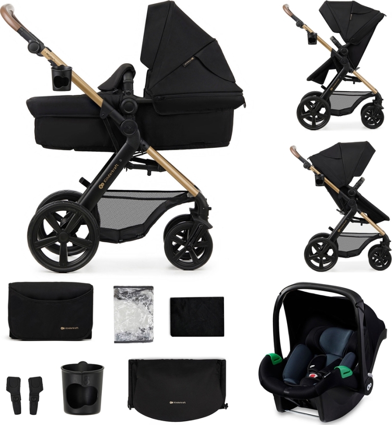 KINDERKRAFT - Kombinovaný kočík 3v1 MOOV 2 Pure black + autosedačka MINK PRO