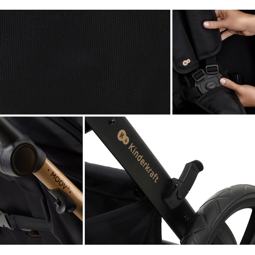 KINDERKRAFT - Kombinovaný kočík 3v1 MOOV 2 Pure black + autosedačka MINK PRO
