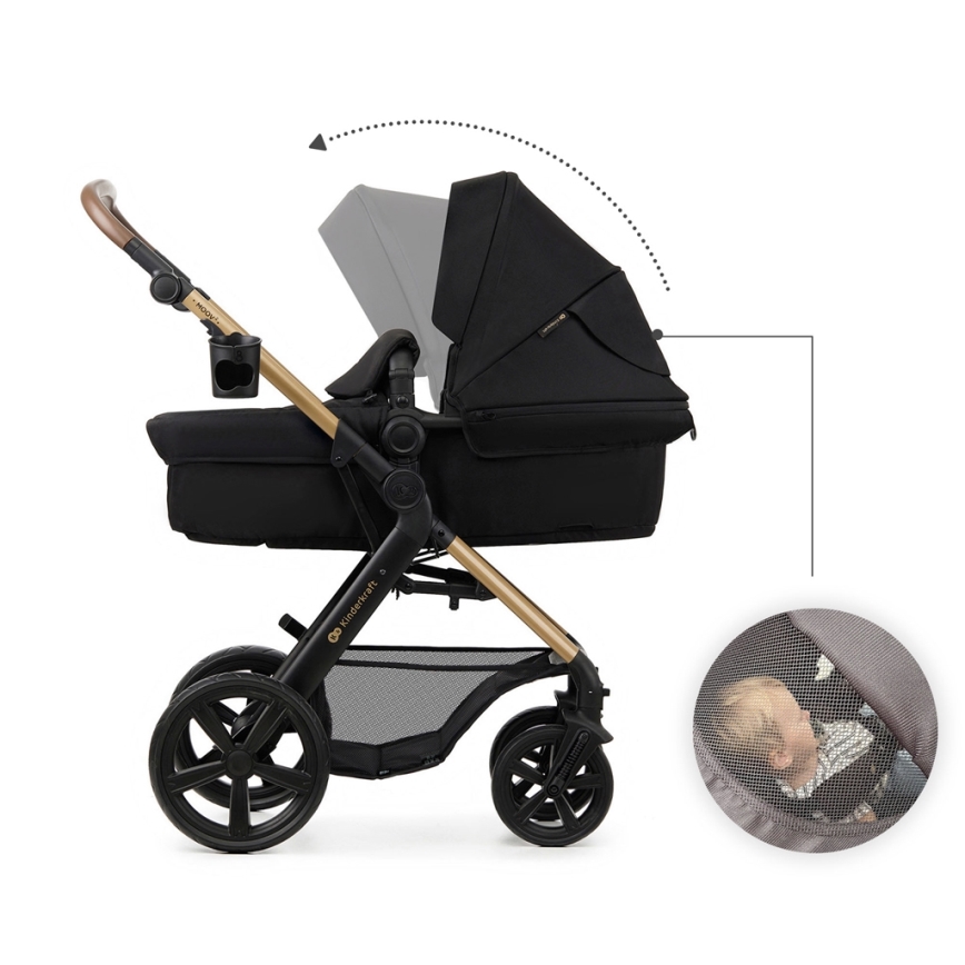 KINDERKRAFT - Kombinovaný kočík 3v1 MOOV 2 Pure black + autosedačka MINK PRO