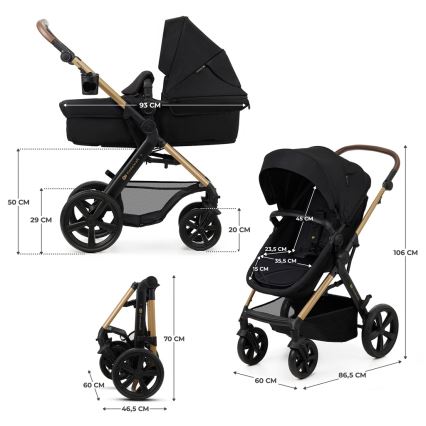 KINDERKRAFT - Kombinovaný kočík 3v1 MOOV 2 Pure black + autosedačka MINK PRO