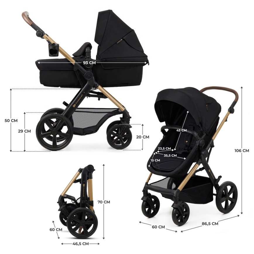 KINDERKRAFT - Kombinovaný kočík 3v1 MOOV 2 Pure black + autosedačka MINK PRO
