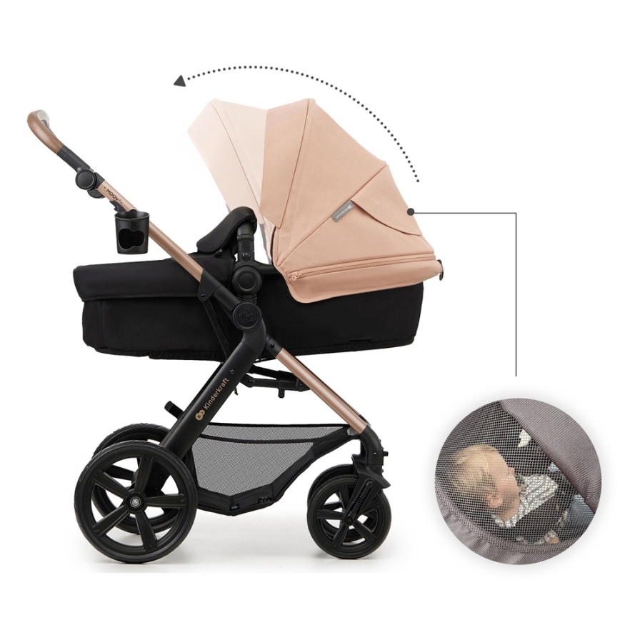KINDERKRAFT - Kombinovaný kočík 3v1 MOOV 2 Sand beige + autosedačka MINK PRO