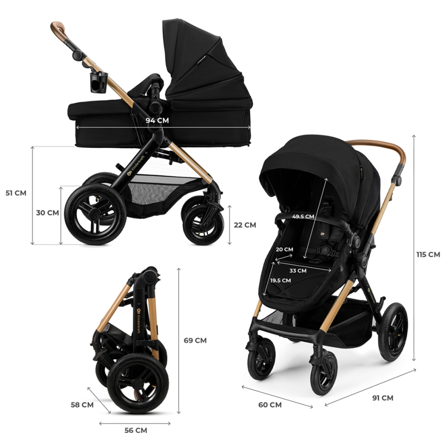 KINDERKRAFT - Kombinovaný kočík 3v1 MOOV 2 XL Air Black
