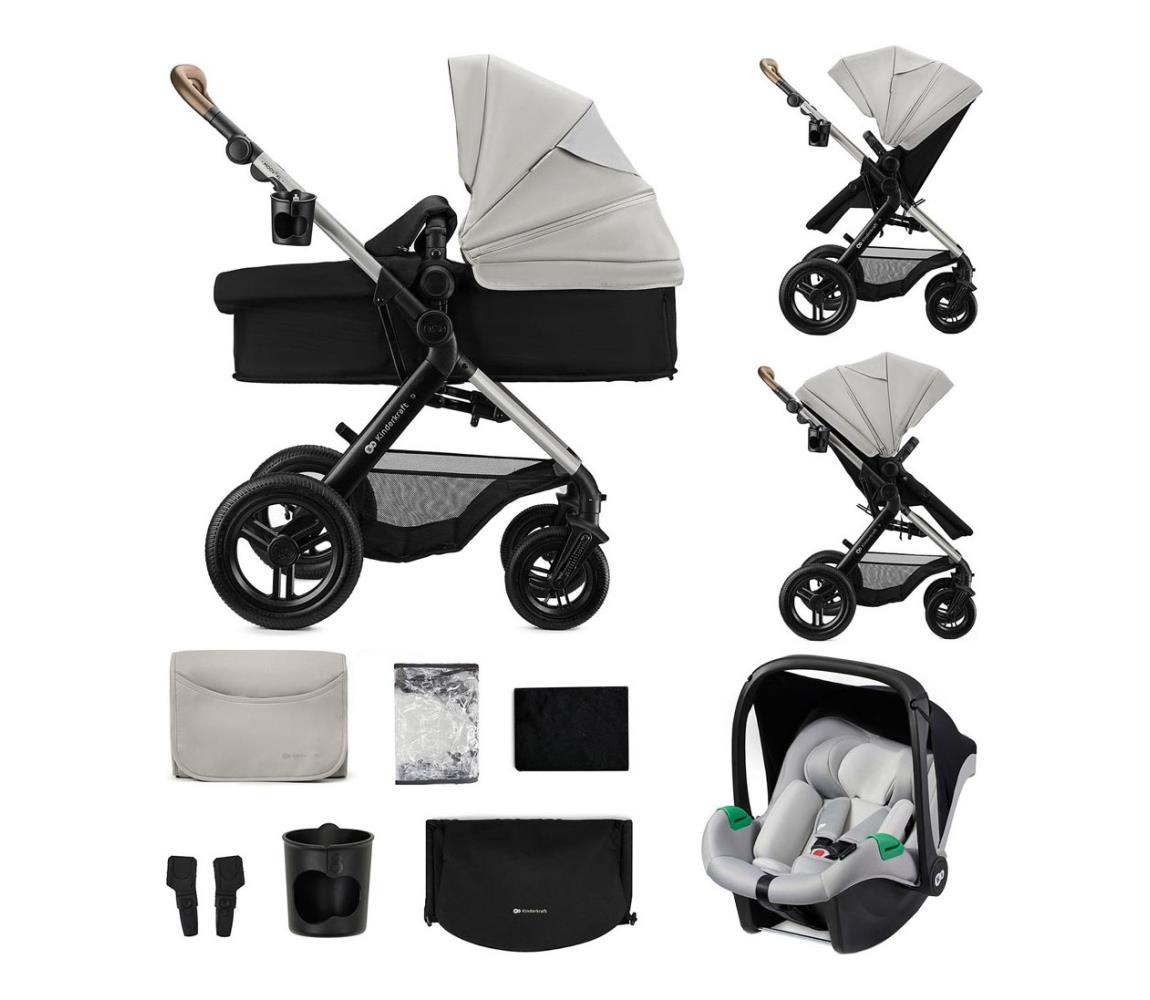 KINDERKRAFT - Kombinovaný kočík 3v1 MOOV 2 XL Air Grey KSMOOVXLGRY0000
