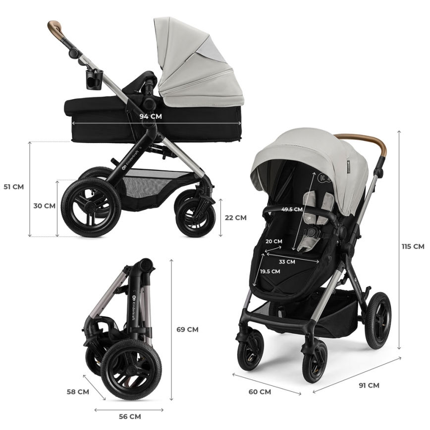 KINDERKRAFT - Kombinovaný kočík 3v1 MOOV 2 XL Air Grey