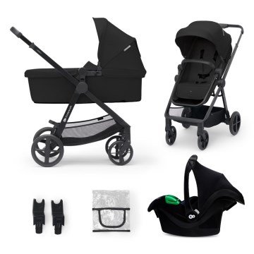 KINDERKRAFT - Kombinovaný kočík 3v1 NEWLY Classic black  + autosedačka MINK PRO