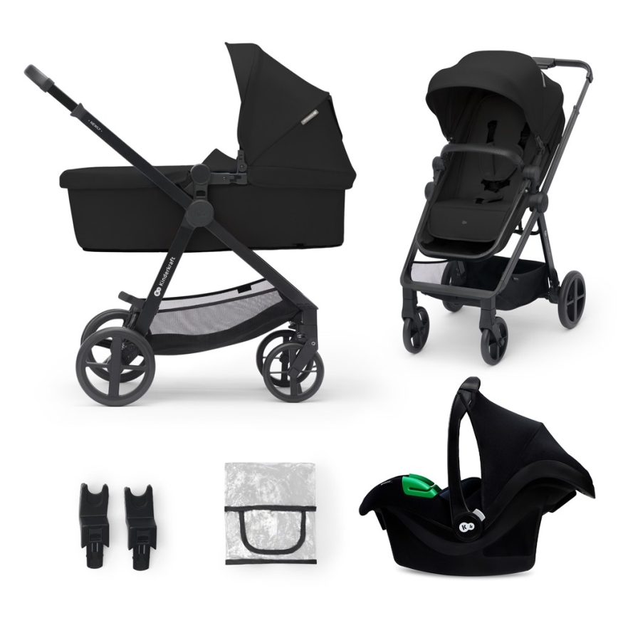 KINDERKRAFT - Kombinovaný kočík 3v1 NEWLY Classic black  + autosedačka MINK PRO
