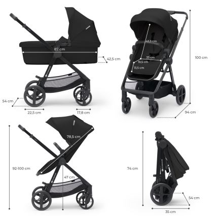 KINDERKRAFT - Kombinovaný kočík 3v1 NEWLY Classic black  + autosedačka MINK PRO