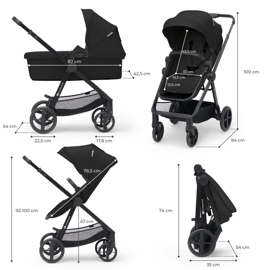 KINDERKRAFT - Kombinovaný kočík 3v1 NEWLY Classic black  + autosedačka MINK PRO
