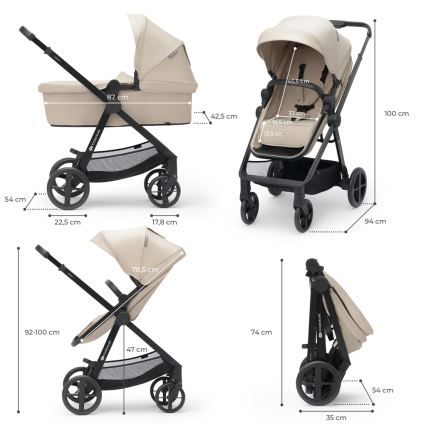 KINDERKRAFT - Kombinovaný kočík 3v1 NEWLY Sand beige + autosedačka MINK PRO