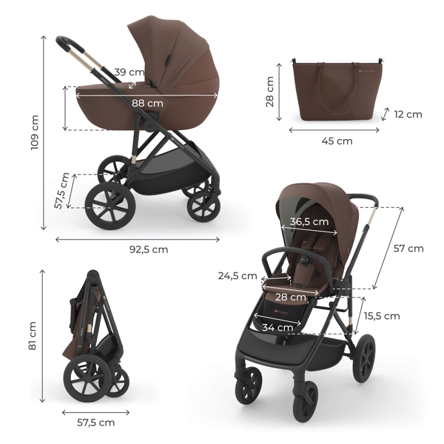 KINDERKRAFT - Kombinovaný kočík 3v1 PRIME 3 Velvet Mocca