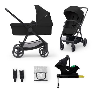 KINDERKRAFT - Kombinovaný kočík 4v1 NEWLY Classic black + autosedačka MINK PRO so základňou ISOFIX