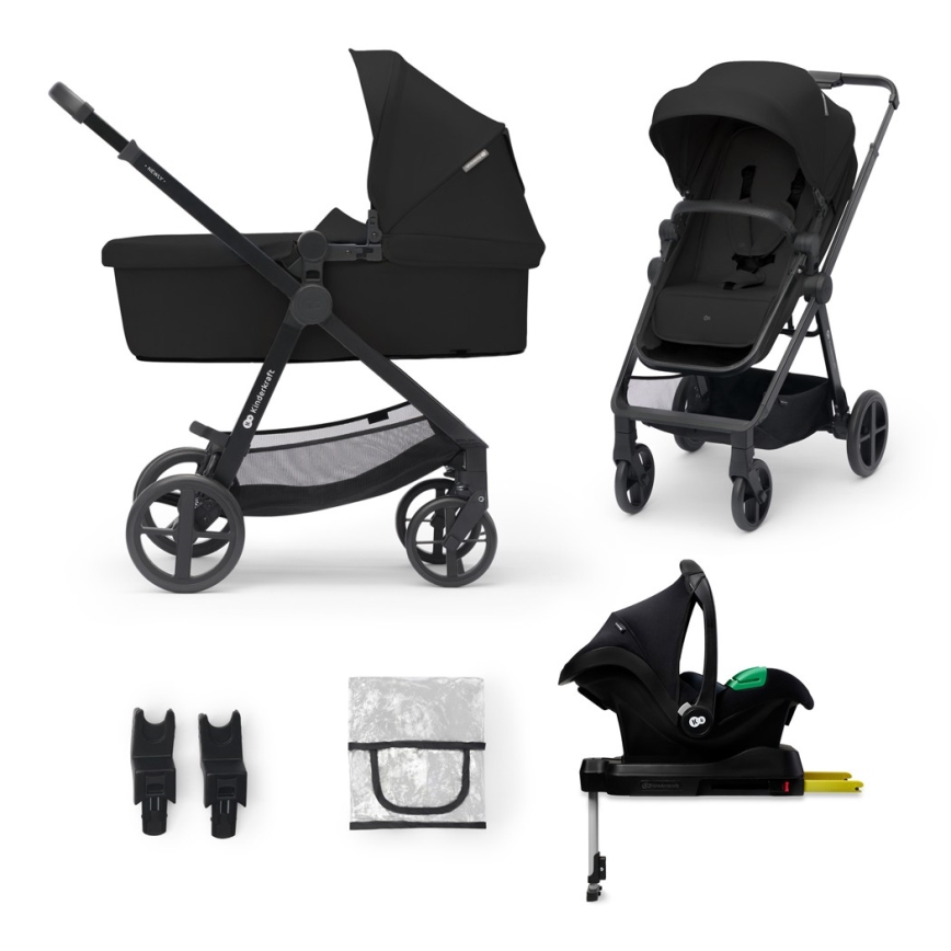KINDERKRAFT - Kombinovaný kočík 4v1 NEWLY Classic black + autosedačka MINK PRO so základňou ISOFIX