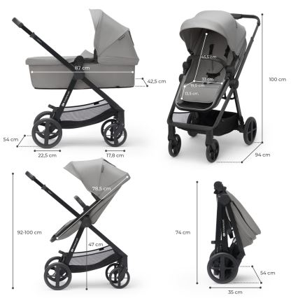 KINDERKRAFT - Kombinovaný kočík 4v1 NEWLY Classic grey + autosedačka MINK PRO so základňou ISOFIX