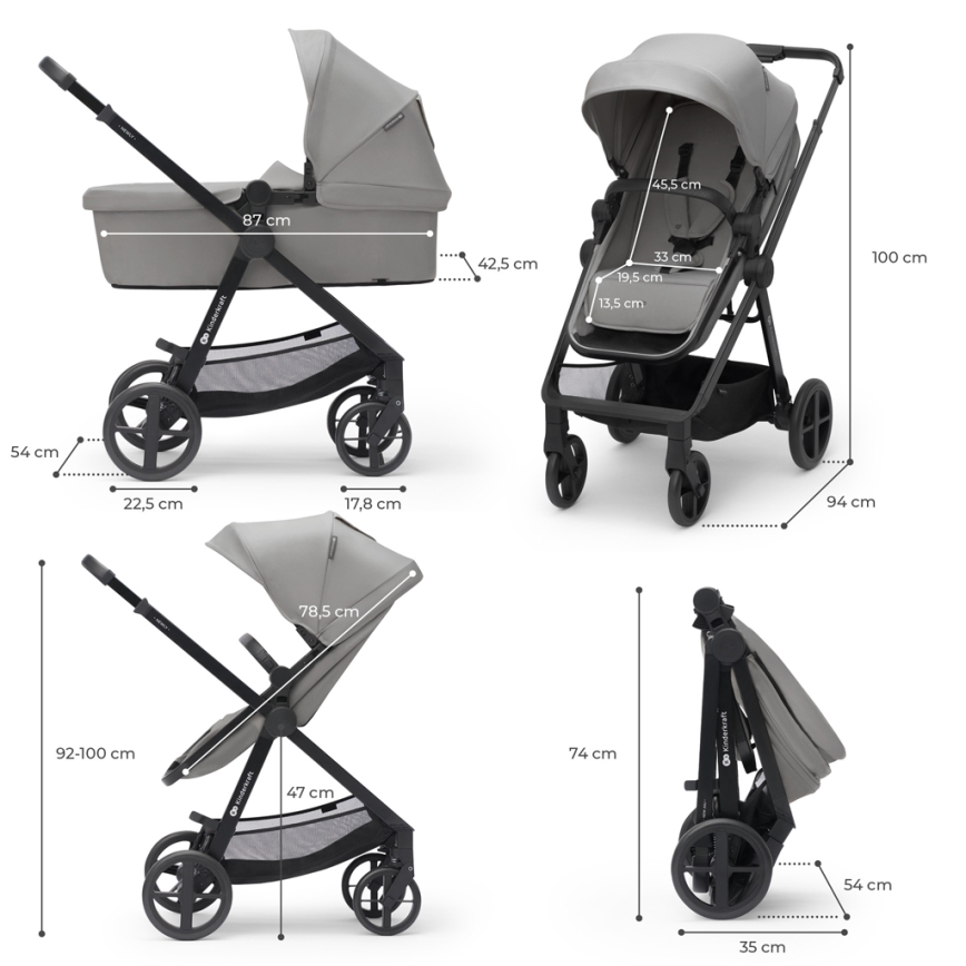 KINDERKRAFT - Kombinovaný kočík 4v1 NEWLY Classic grey + autosedačka MINK PRO so základňou ISOFIX