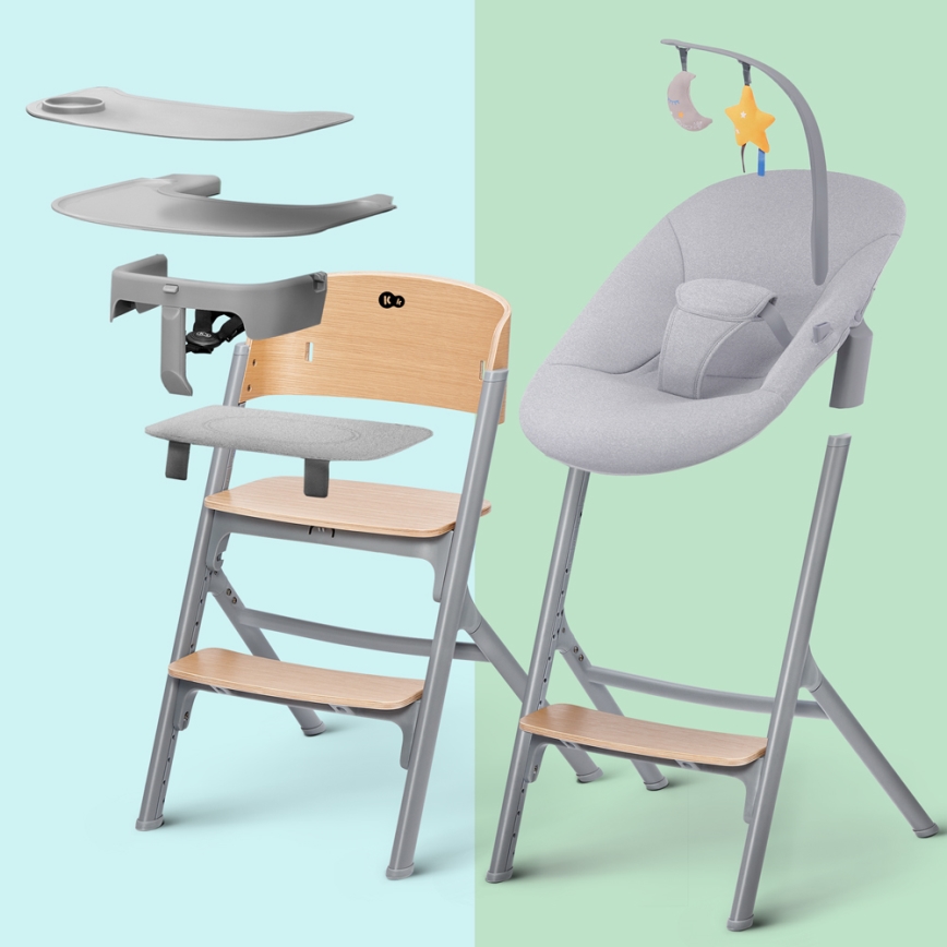 KINDERKRAFT SELECT - Detská jedálenská stolička 3v1 LIVY Premium dub + ležadlo CALMEE