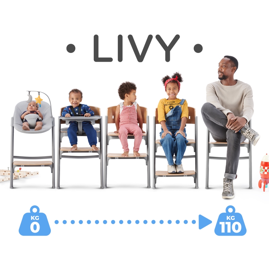KINDERKRAFT SELECT - Detská jedálenská stolička 3v1 LIVY Premium dub + ležadlo CALMEE