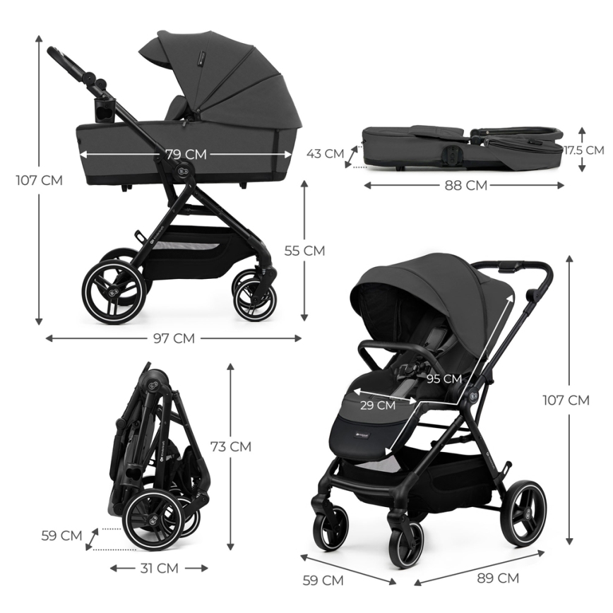 KINDERKRAFT SELECT - Kombinovaný kočík 2v1 YOXI Moonlight grey