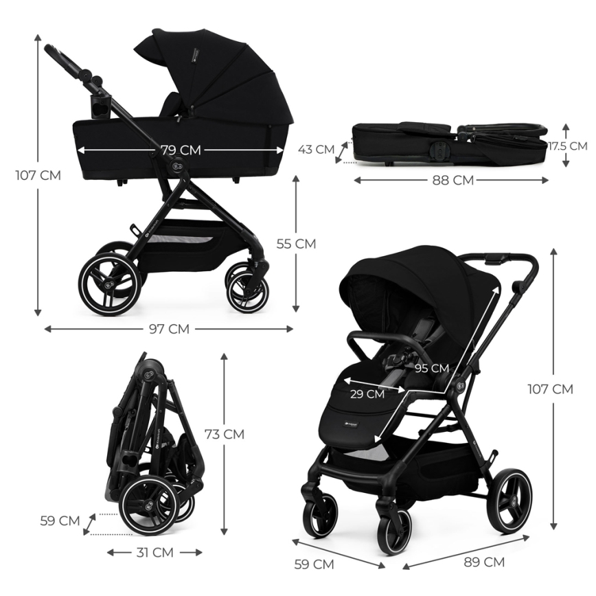 KINDERKRAFT SELECT - Kombinovaný kočík 2v1 YOXI Pure black