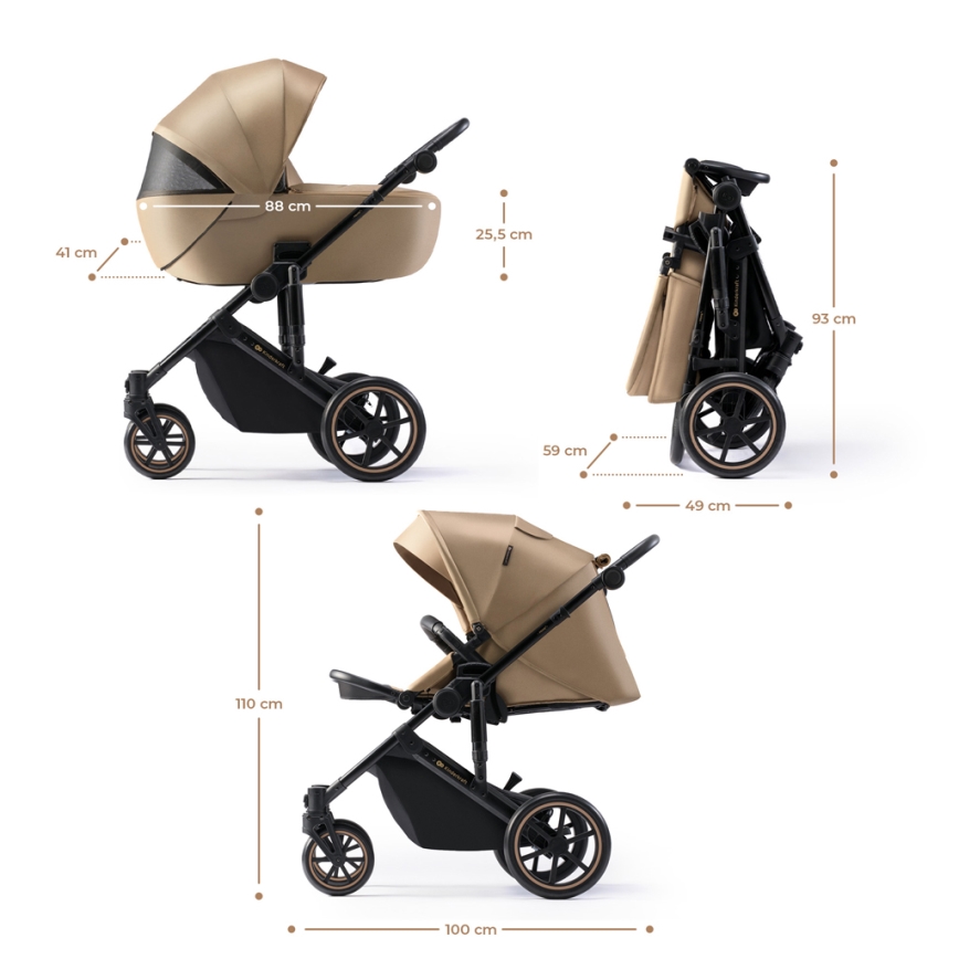 KINDERKRAFT SELECT - Kombinovaný kočík 3v1 PRIME 2 Premium Sandrose beige + autosedačka