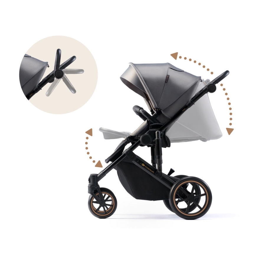 KINDERKRAFT SELECT - Kombinovaný kočík 3v1 PRIME 2 Premium Shadow grey + autosedačka