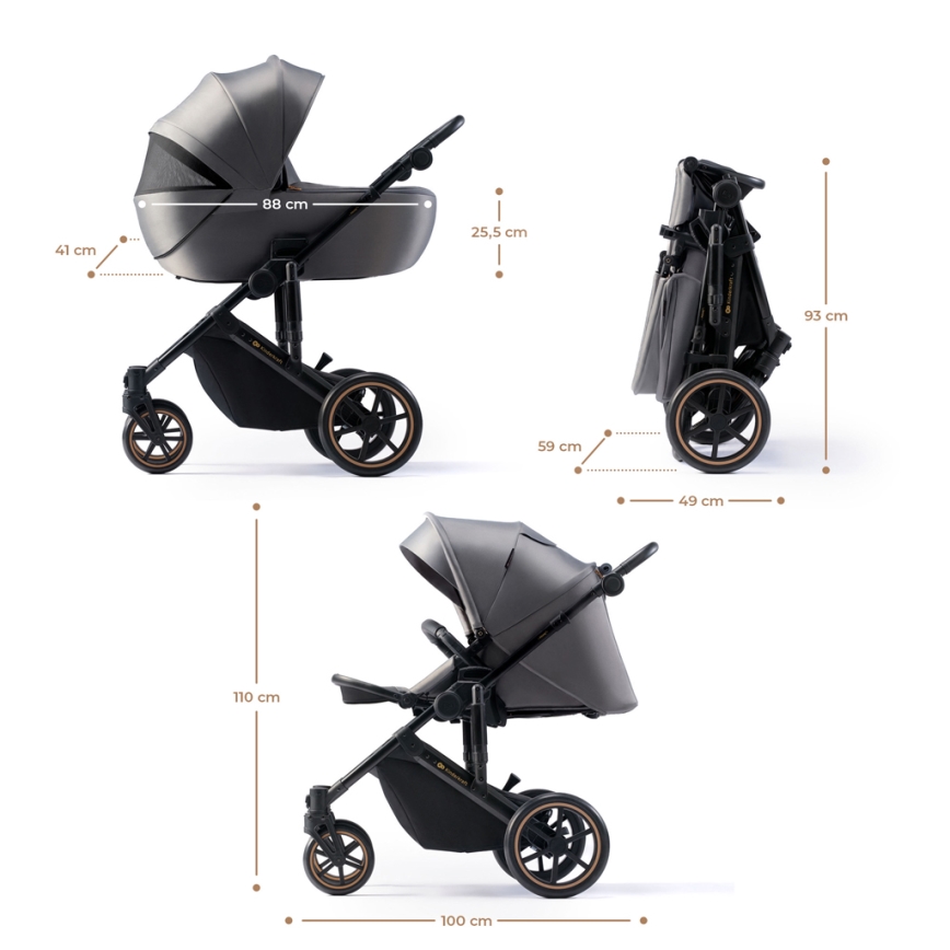KINDERKRAFT SELECT - Kombinovaný kočík 3v1 PRIME 2 Premium Shadow grey + autosedačka