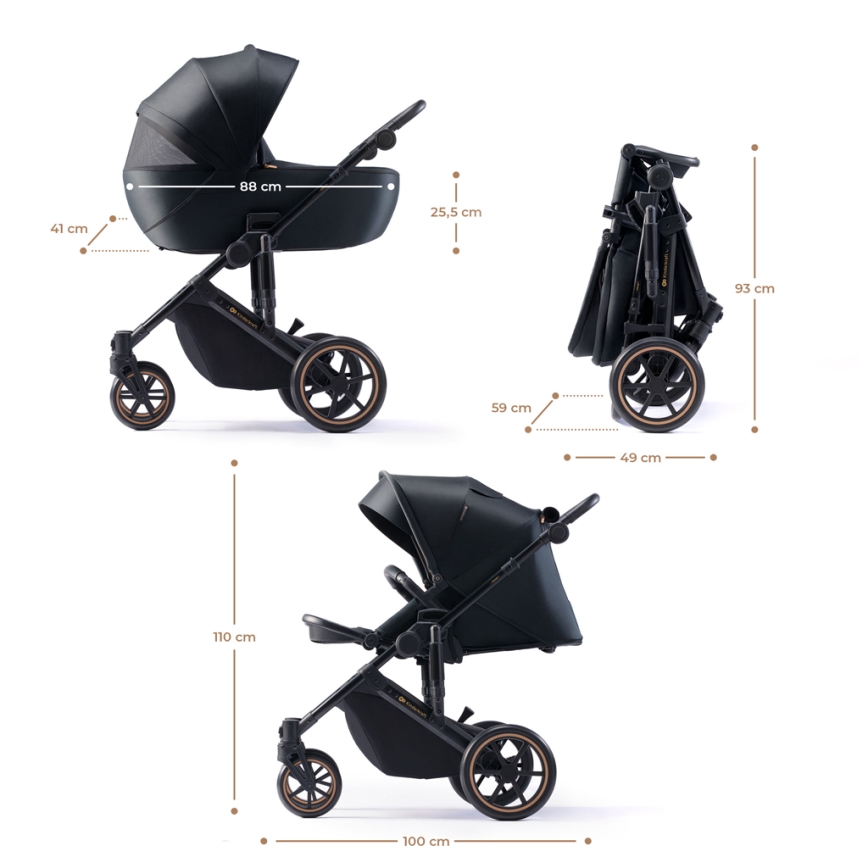 KINDERKRAFT SELECT - Kombinovaný kočík 3v1 PRIME 2 Premium Venezian black + autosedačka
