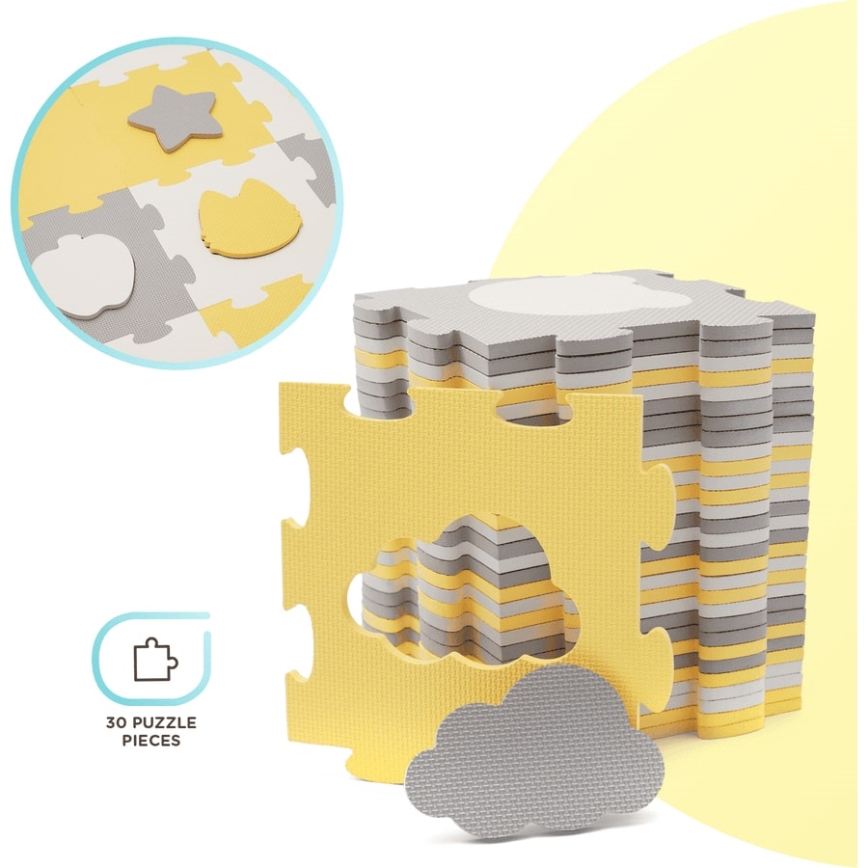 KINDERKRAFT - Penové puzzle LUNO 30ks šedá/žltá
