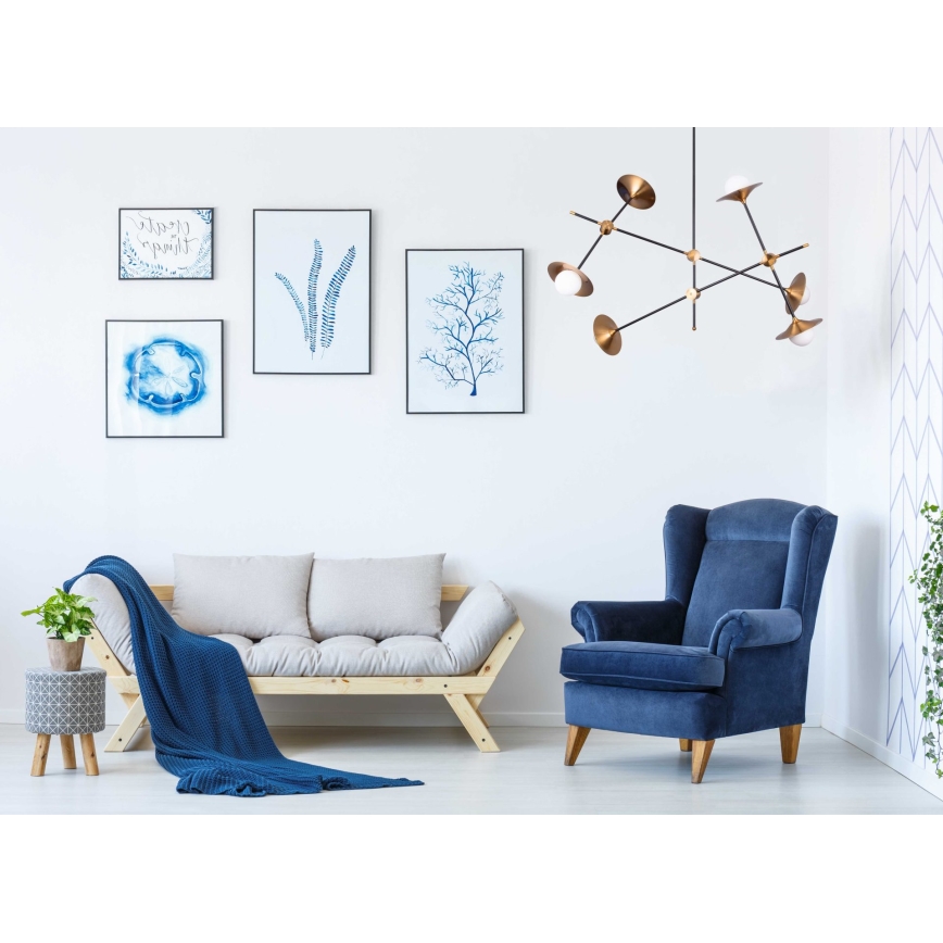 Luster na tyči TROMPETS 6xG9/4W/230V zlatá/čierna