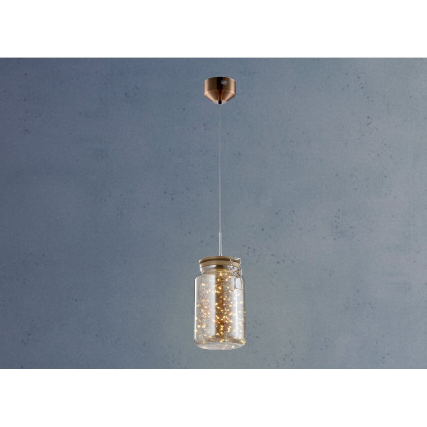 LED Luster na lanku JAR LED/5W/230V medená/drevo