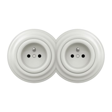 Kliklap - Dvojitá retro domová zásuvka s rámčekom, 230 V, biela