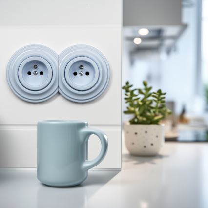 Kliklap - Dvojitá retro domová zásuvka s rámčekom 230V modrá