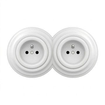 Kliklap - Dvojitá retro domová zásuvka s rámčekom 230V snehobiela