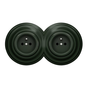 Kliklap - Dvojitá retro domová zásuvka s rámčekom 230V zelená