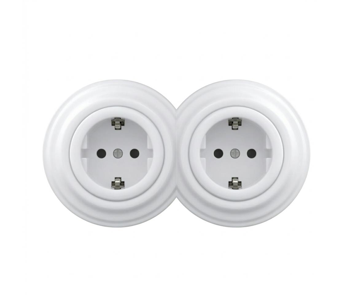 lap - Dvojitá retro domová zásuvka s rámčekom SCHUKO 230V, snehobiela 2xKA0152+2xKA0160