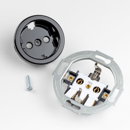 Kliklap - Dvojitá retro domová zásuvka s rámikom SCHUKO 230 V čierna