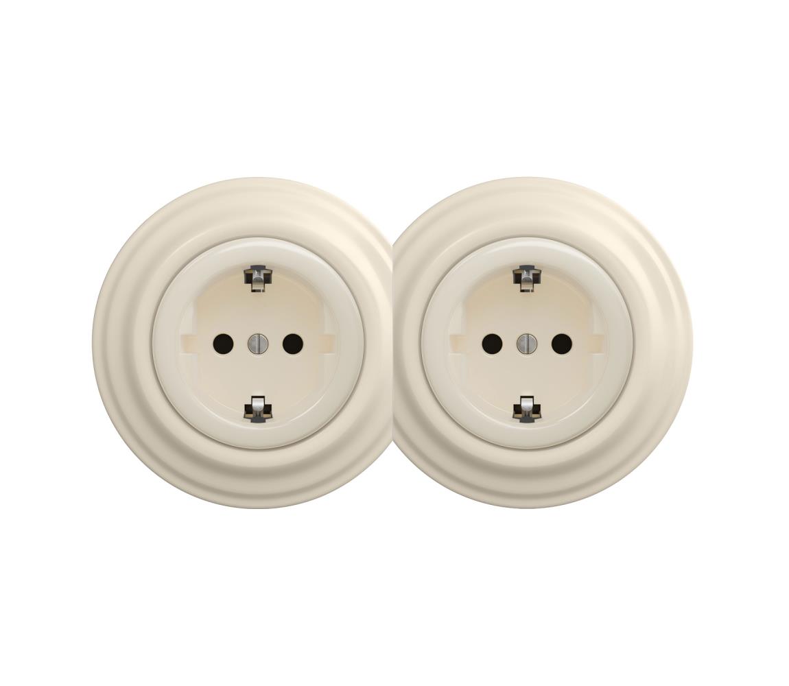 lap - Dvojitá retro domová zásuvka s rámikom SCHUKO 230V/16A béžová 2xKA0135+2xKA0144