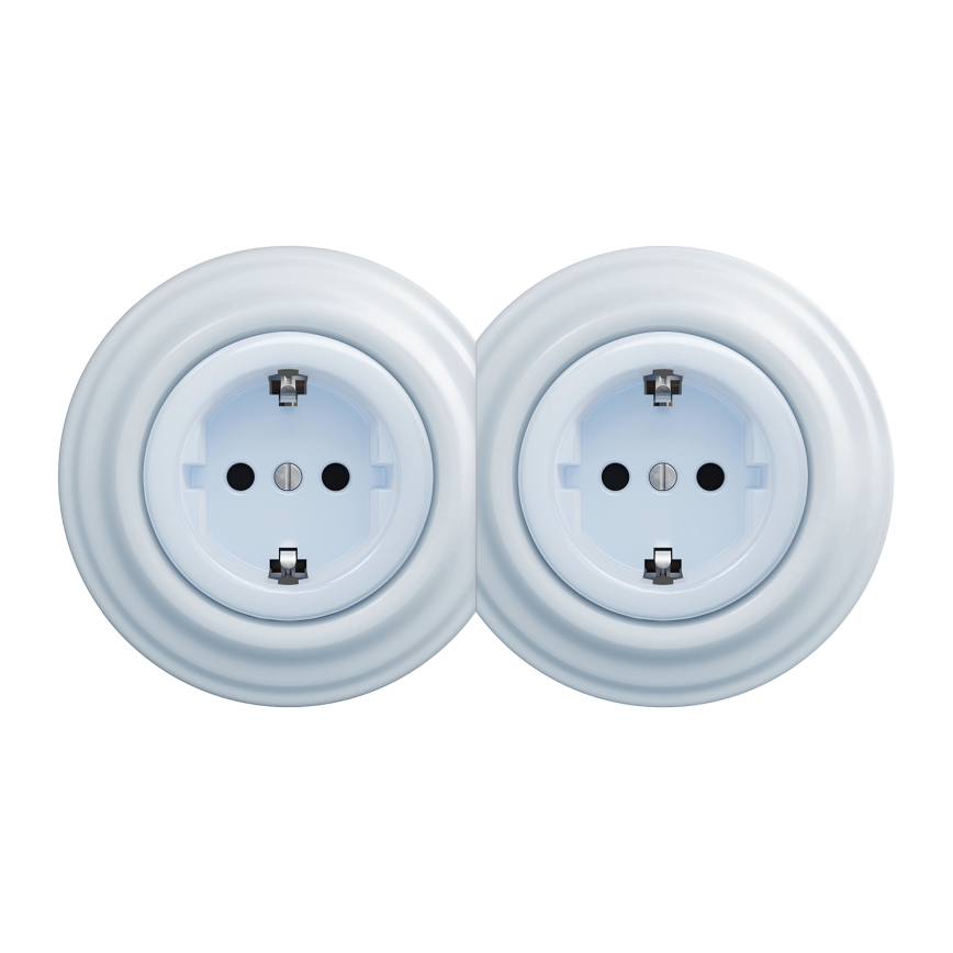 Kliklap - Dvojitá retro domová zásuvka so rámčekom SCHUKO 230V modrá