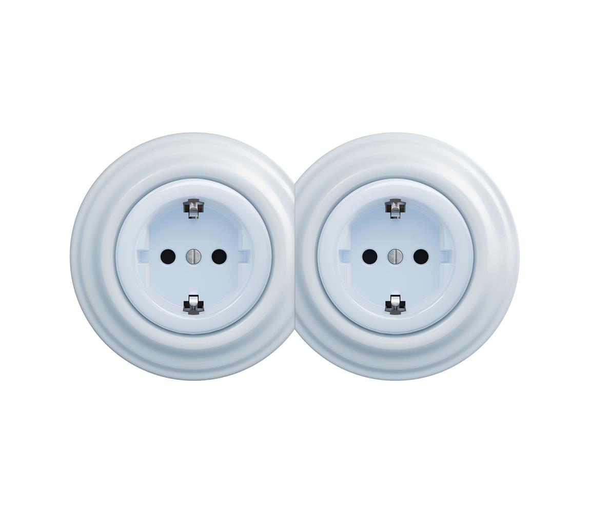lap - Dvojitá retro domová zásuvka so rámčekom SCHUKO 230V modrá 2xKA0026+2xKA0108