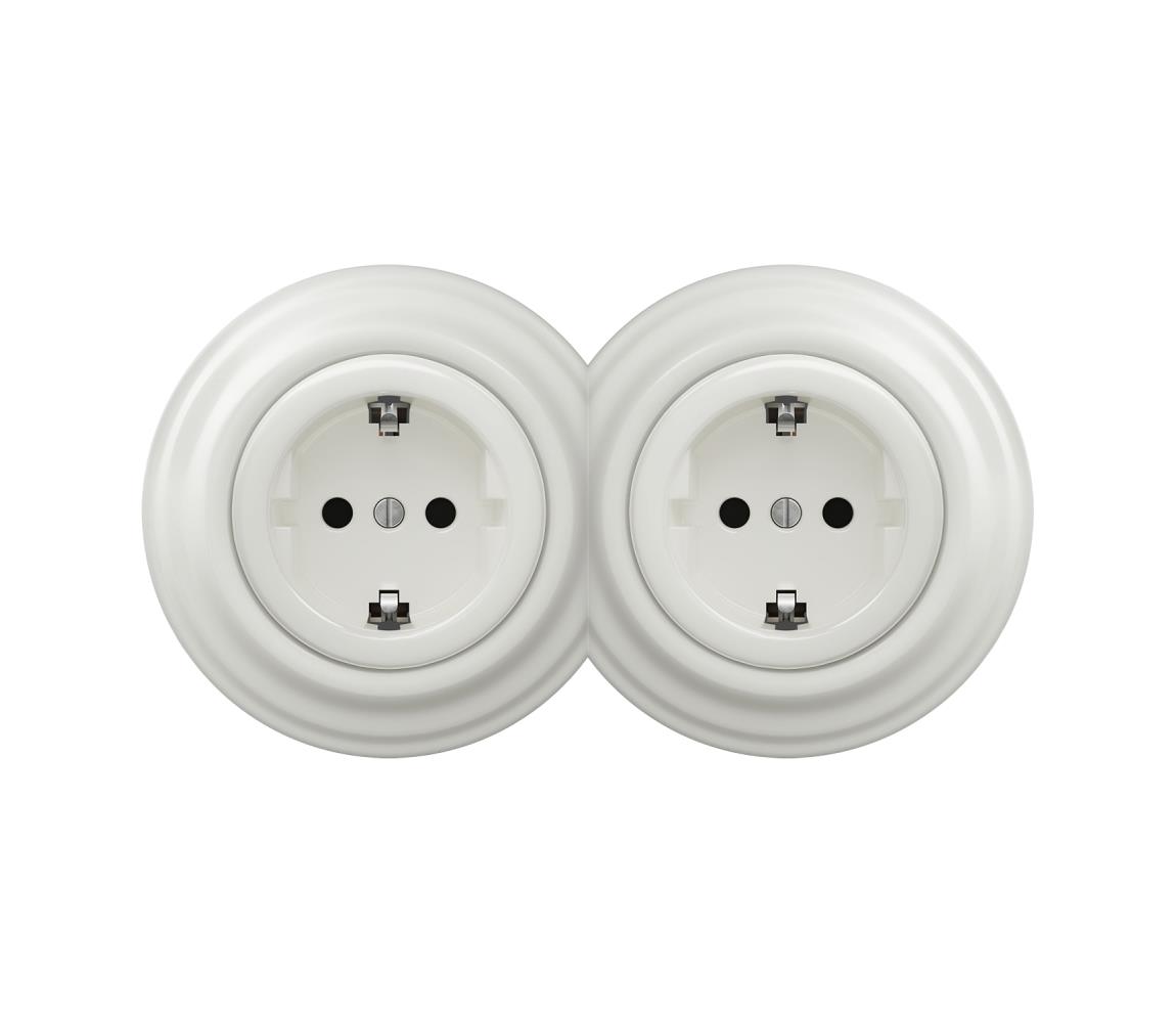 lap -Dvojitá retro zásuvka do domácnosti s rámikom SCHUKO 230V/16A keramická biela 2xKA0008+2xKA0106