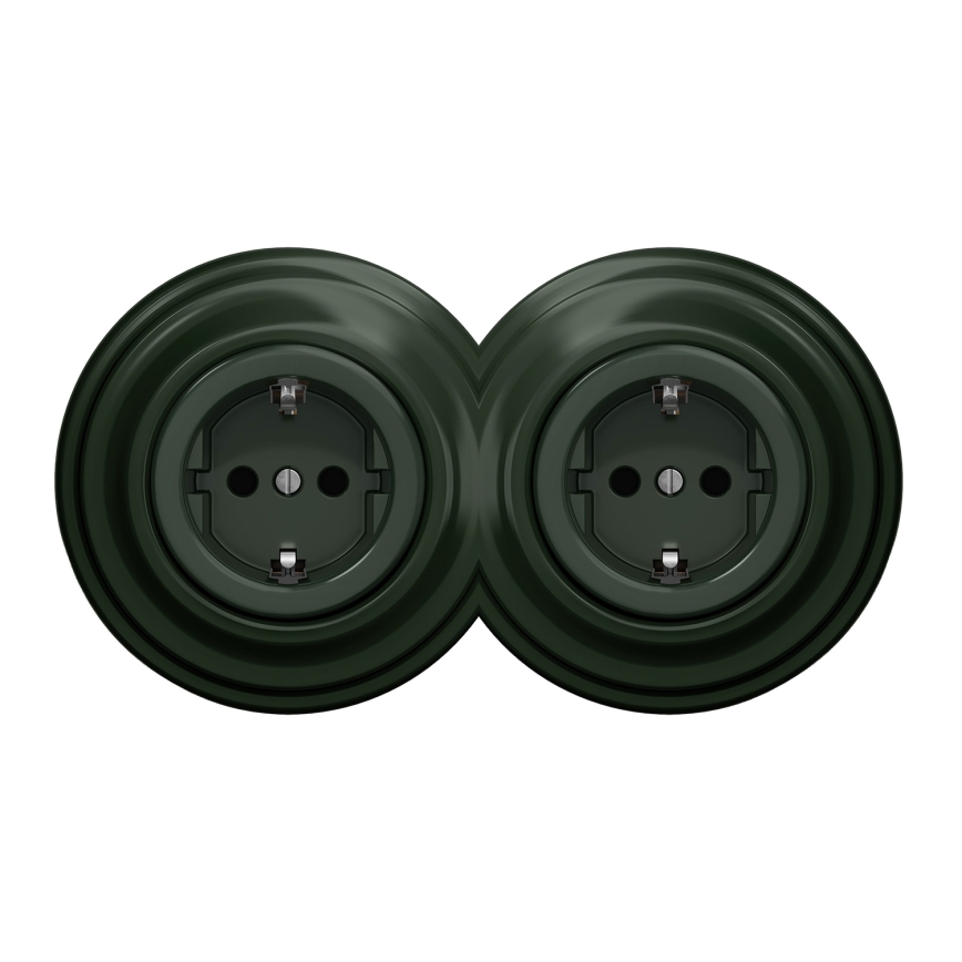 Kliklap - Dvojitá retro zásuvka do domu s rámčekom SCHUKO 230V zelená