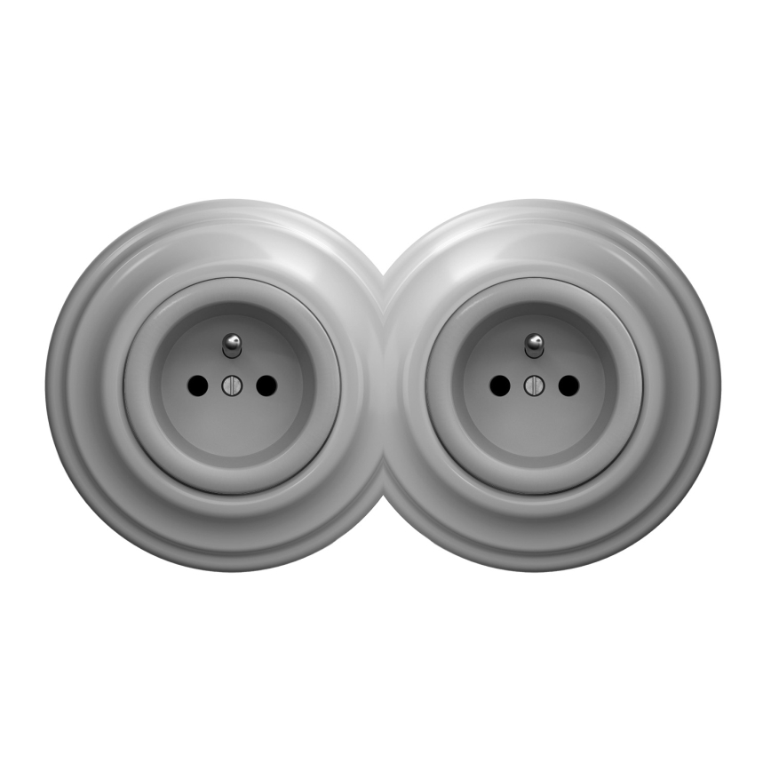 Kliklap - Dvojitá retro zásuvka s rámčekom, 230 V, sivá