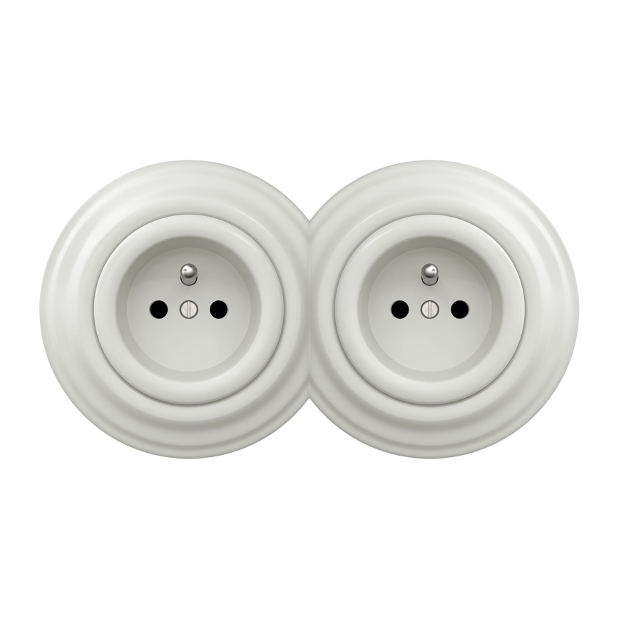 Kliklap - Dvojitá retro zásuvka s rámikom 230 V biela